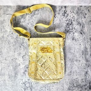 Y2K Baby Phat Faux Snakeskin Crossbody Bag Metallic Gold Purse 90's Retro Glam